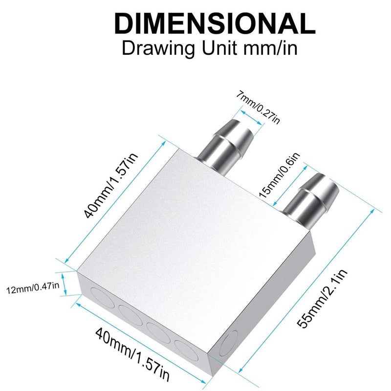 DIYhz Aluminum Water Cooling Block, Liquid Water Cooler Heat Sink System for PC Computer CPU Graphics Radiator Heatsink Endothermic Head Silver 2pcs(40mm x 40mm x 12mm) 4 - Image 3